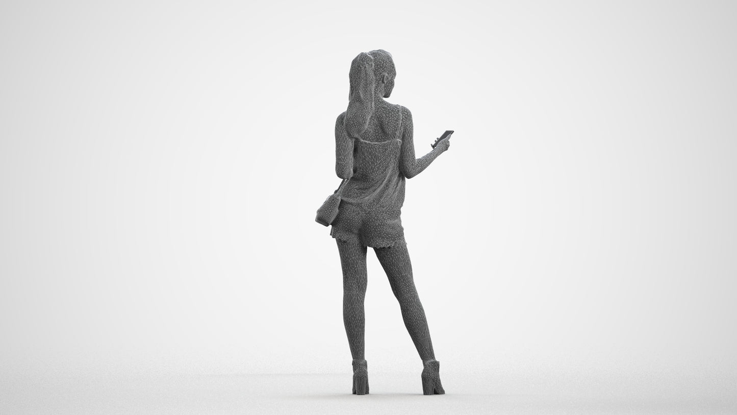 photogrammetry 3D girl casual standing, realistic human model archviz FBX, wireframe front view
