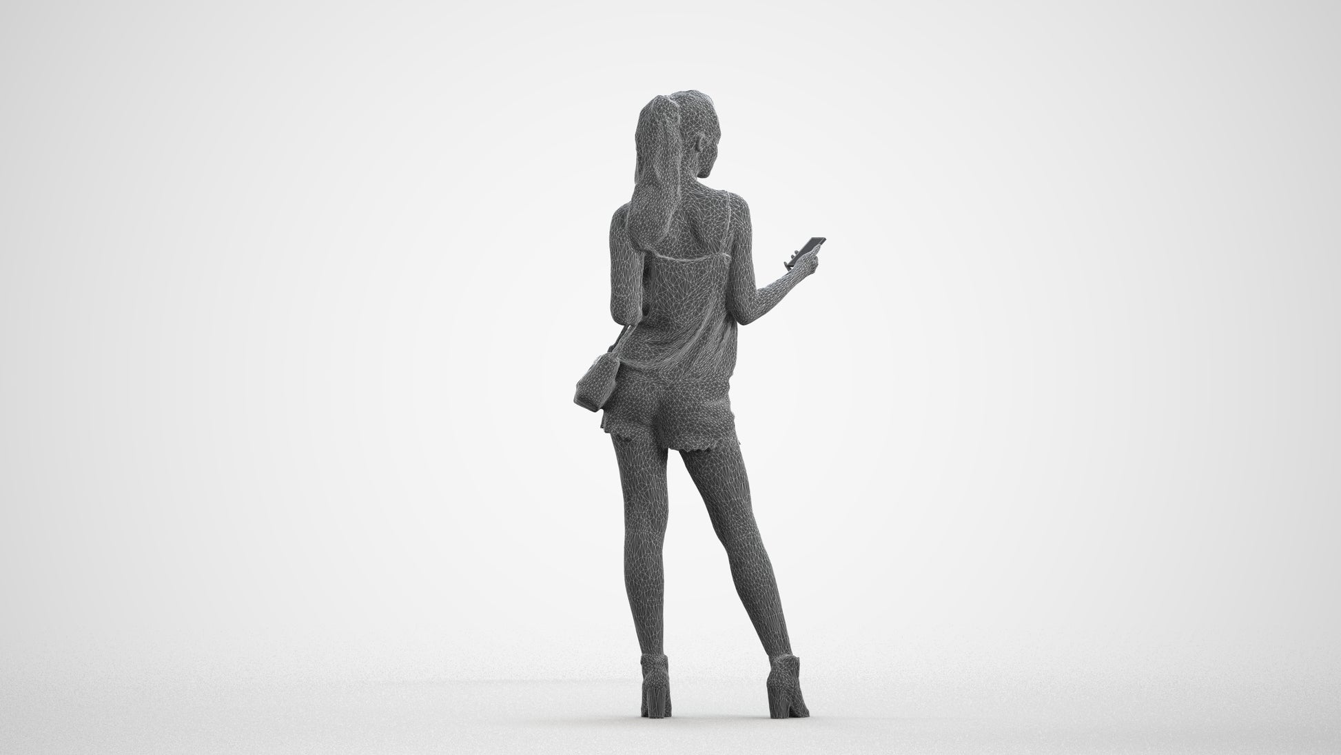 photogrammetry 3D girl casual standing, realistic human model archviz FBX, wireframe front view