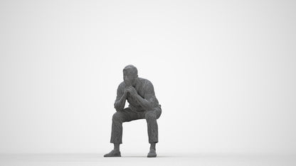 realistic 3D human man casual sitting, archviz people FBX OBJ for Blender, wireframe back view