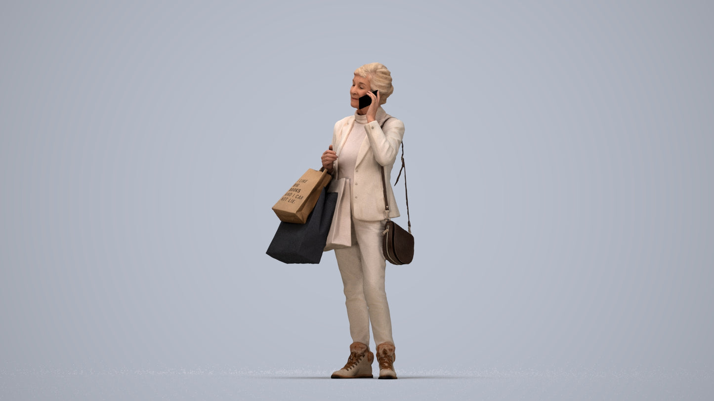 3D people model senior woman casual mix, scanned human for 3ds Max rendering, top-down view render