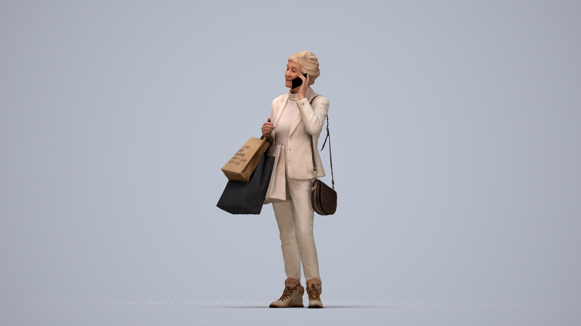 3D people model senior woman casual mix, scanned human for 3ds Max rendering, top-down view render