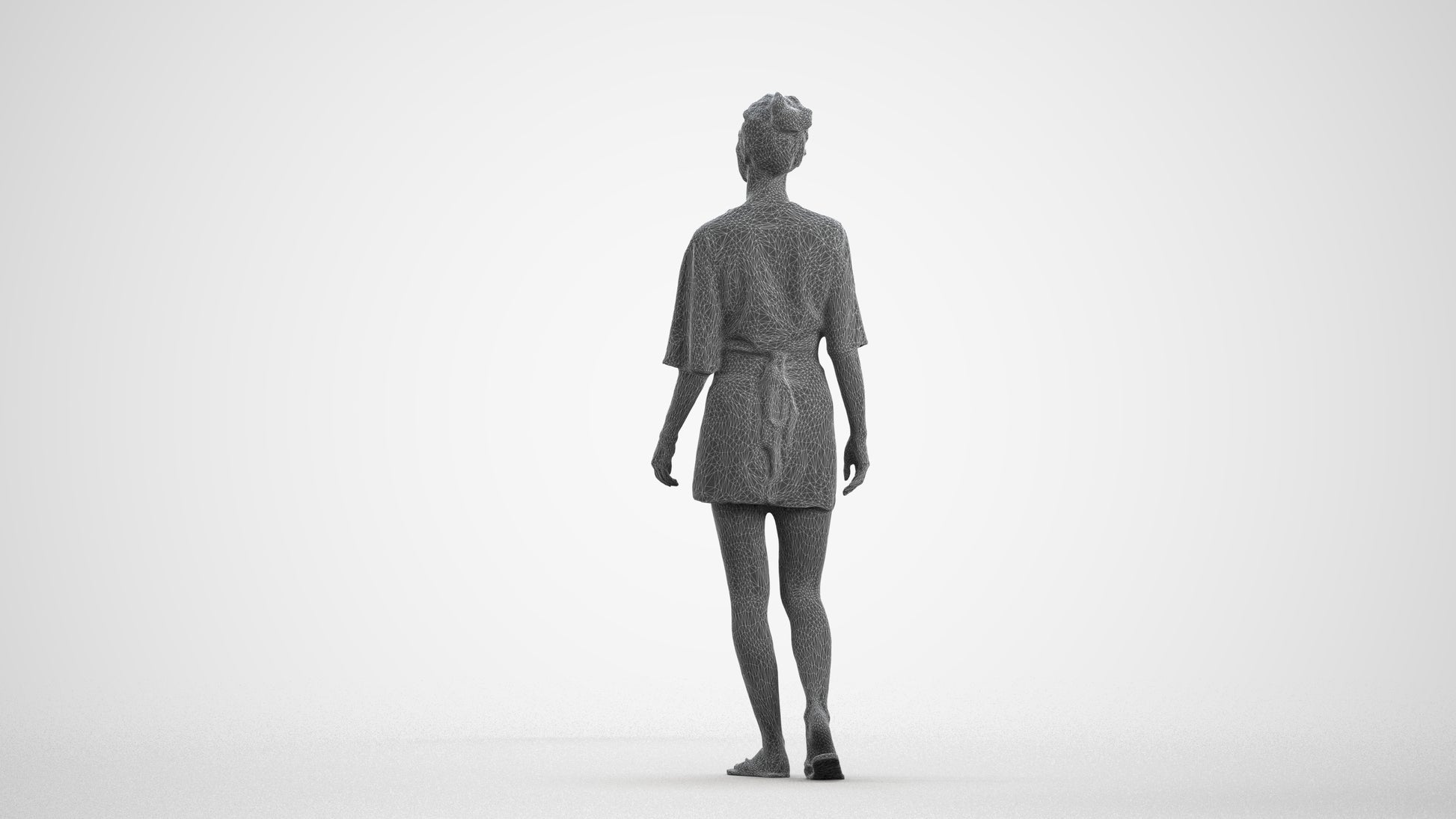realistic 3D people woman casual walking, render-ready for V-Ray and Corona, FBX OBJ, wireframe front view