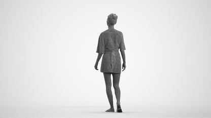 realistic 3D people woman casual walking, render-ready for V-Ray and Corona, FBX OBJ, wireframe front view