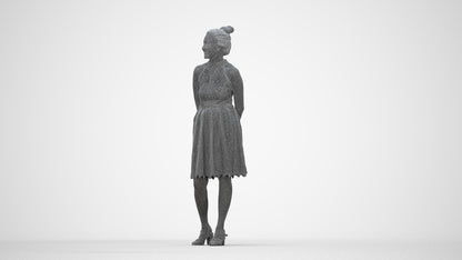 realistic 3D people woman formal standing, render-ready for V-Ray and Corona, FBX OBJ, wireframe back view
