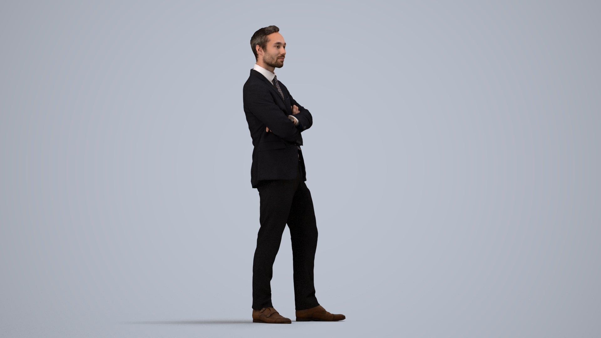 realistic 3D human man formal business, archviz people FBX OBJ for Blender, side view render