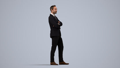 realistic 3D human man formal business, archviz people FBX OBJ for Blender, side view render