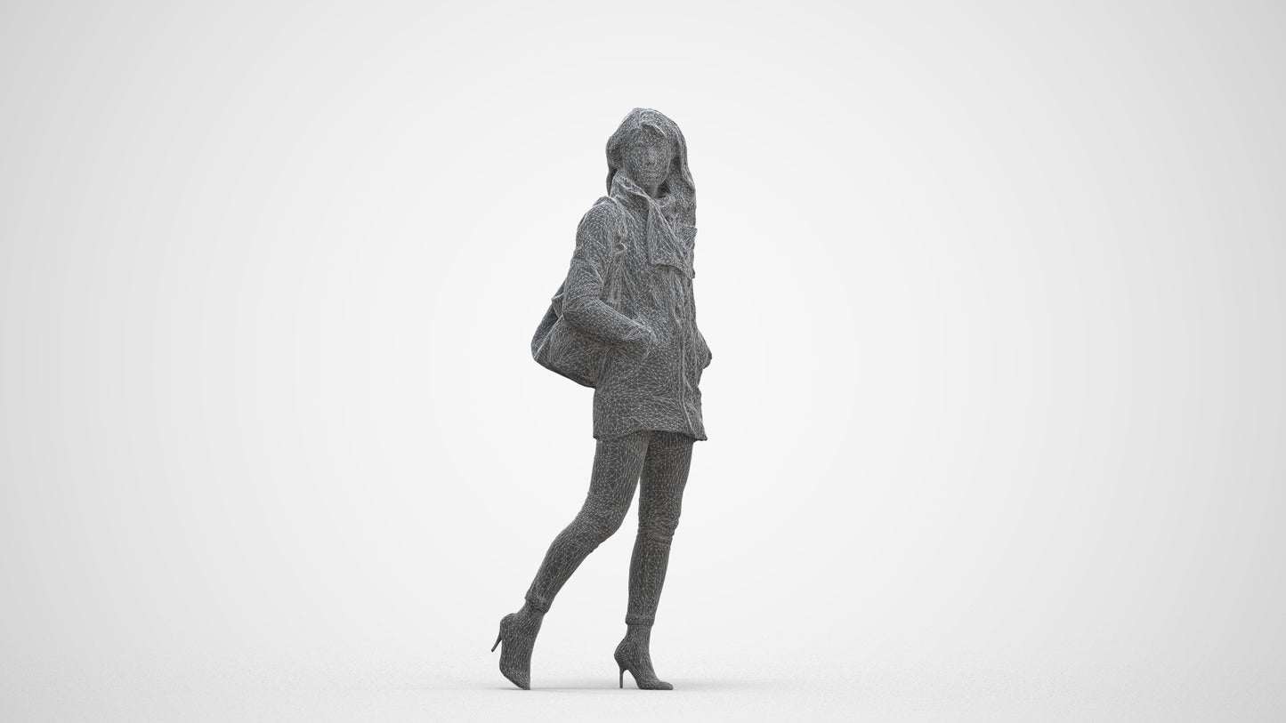 3D people model woman casual walking, scanned human for 3ds Max rendering, three-quarter front view render