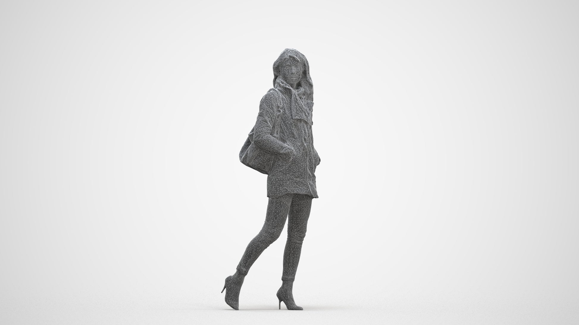 3D people model woman casual walking, scanned human for 3ds Max rendering, three-quarter front view render