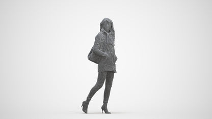3D people model woman casual walking, scanned human for 3ds Max rendering, three-quarter front view render