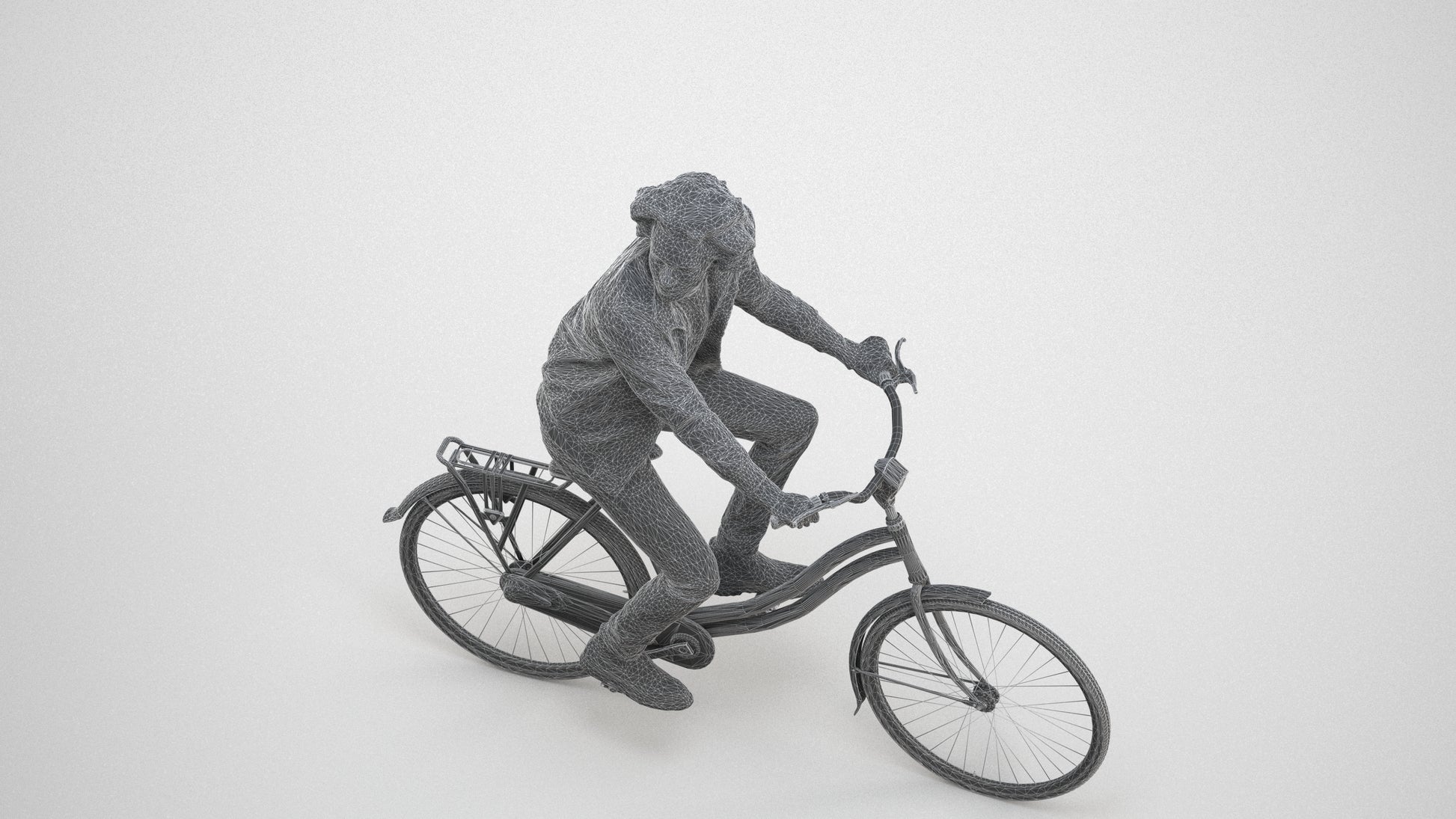 scanned 3D man casual cycling, photogrammetry people for Enscape and V-Ray, wireframe three-quarter view