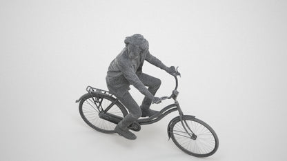 scanned 3D man casual cycling, photogrammetry people for Enscape and V-Ray, wireframe three-quarter view