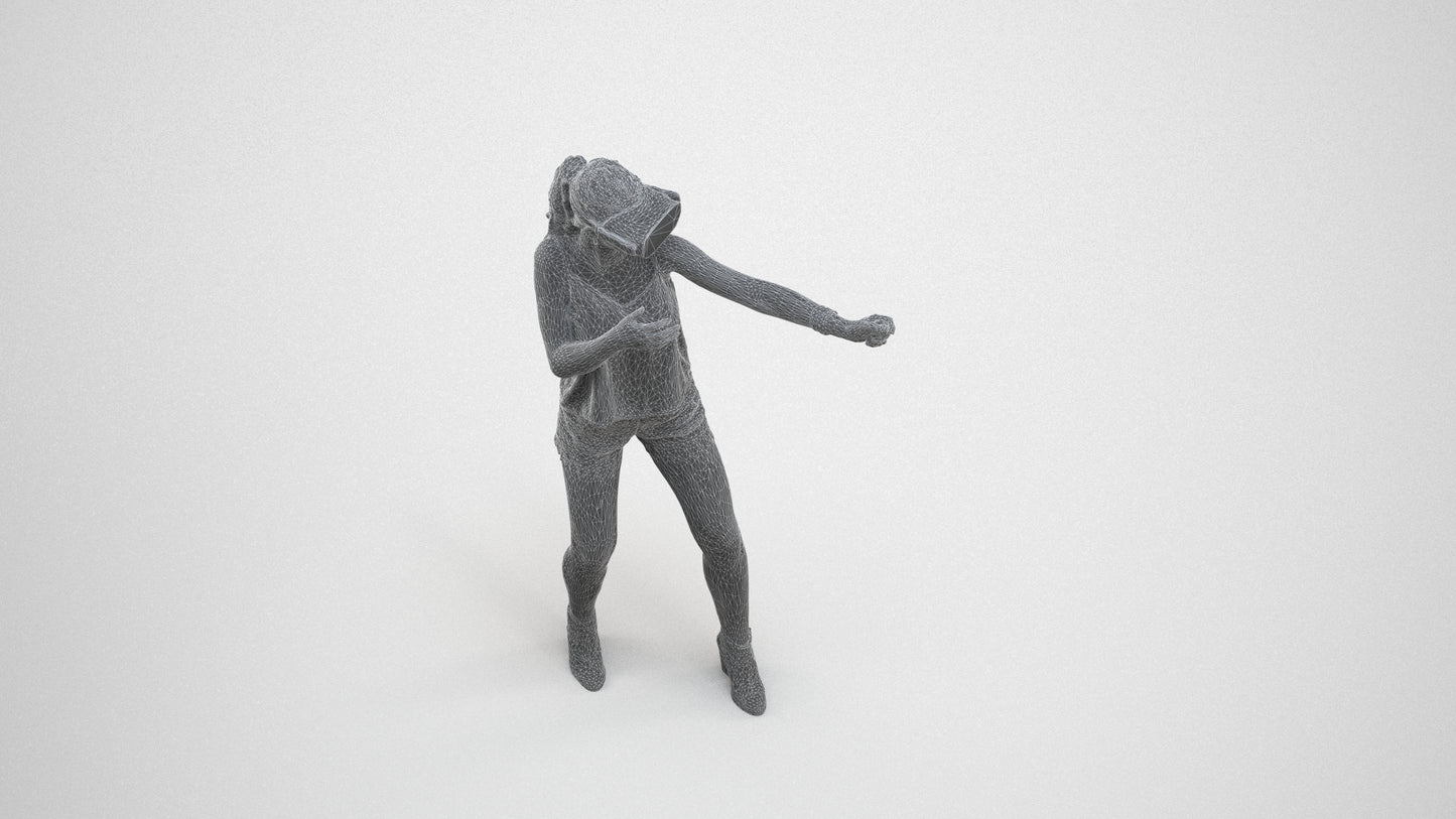 scanned 3D girl casual standing, photogrammetry people for Enscape and V-Ray, wireframe three-quarter view