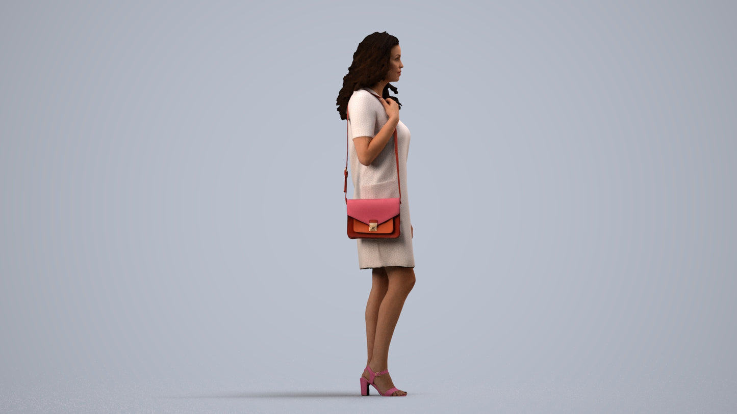realistic 3D woman business standing, scanned archviz people for Blender and 3ds Max, side view render
