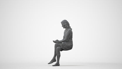 realistic 3D senior woman casual sitting, scanned archviz people for Blender and 3ds Max, square thumbnail