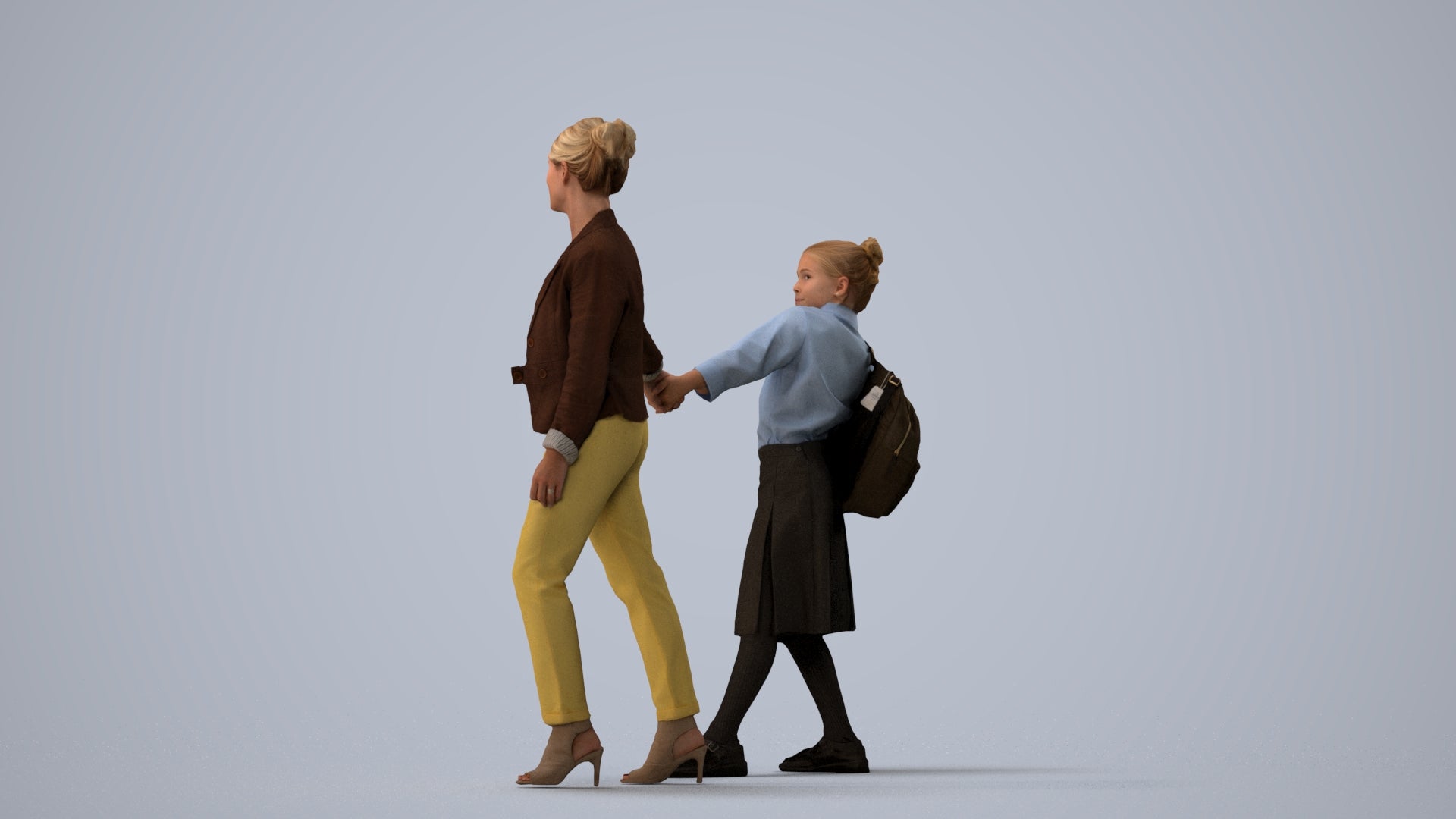 realistic 3D people girl kids, render-ready for V-Ray and Corona, FBX OBJ, three-quarter view render