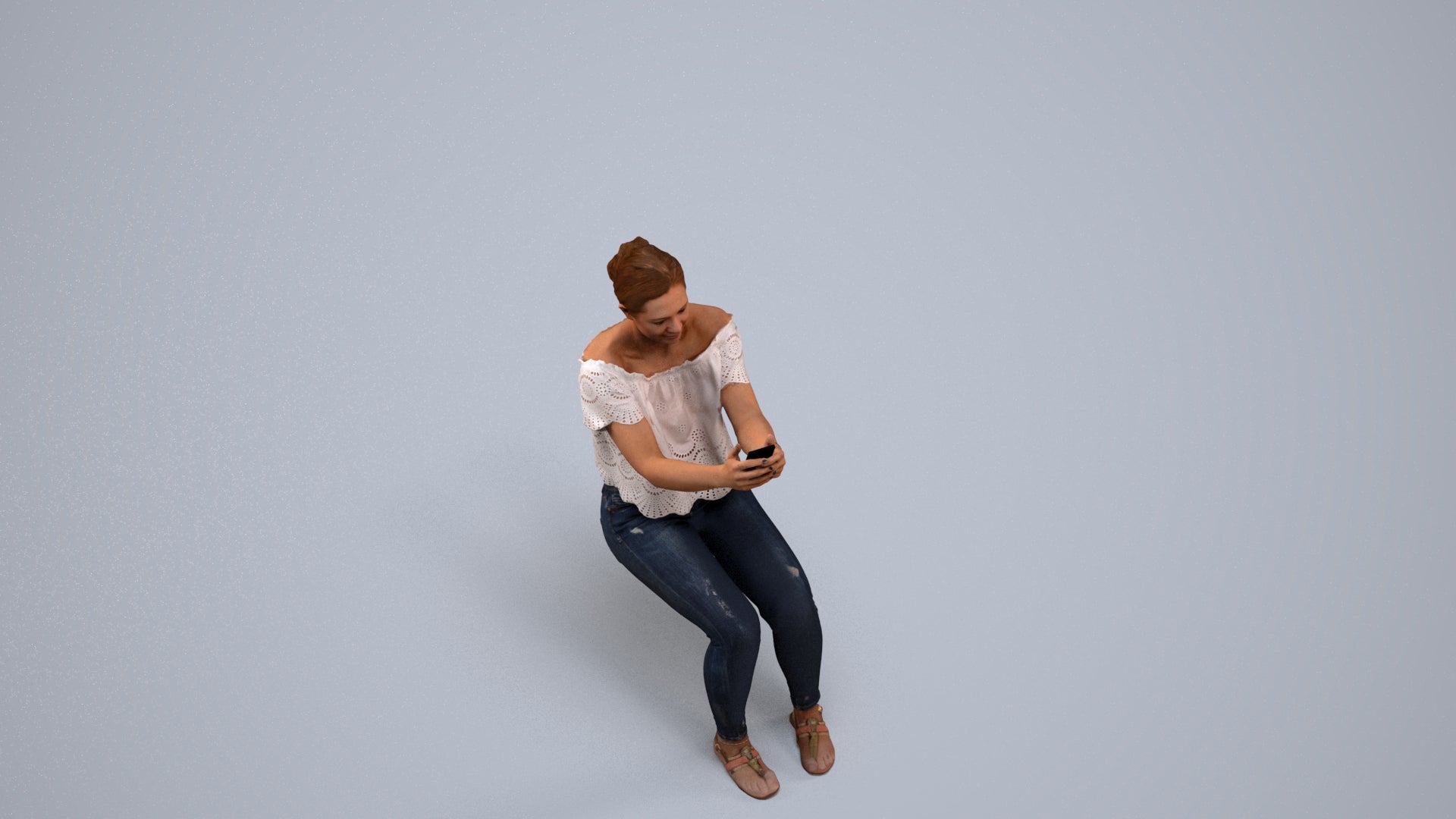 photogrammetry 3D woman casual sitting, realistic human model archviz FBX, back view render