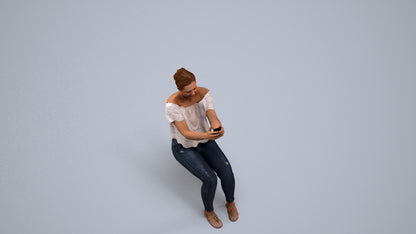 photogrammetry 3D woman casual sitting, realistic human model archviz FBX, back view render