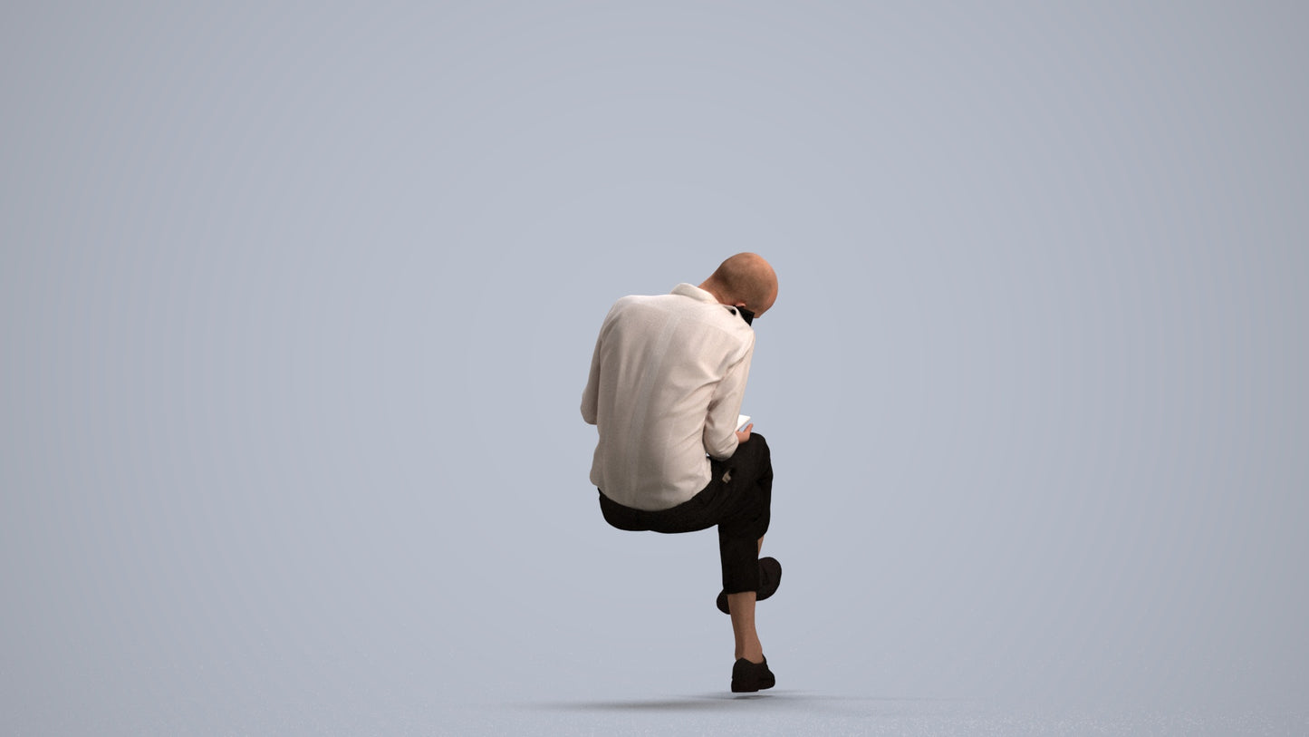realistic 3D human man casual sitting, archviz people FBX OBJ for Blender, front view render