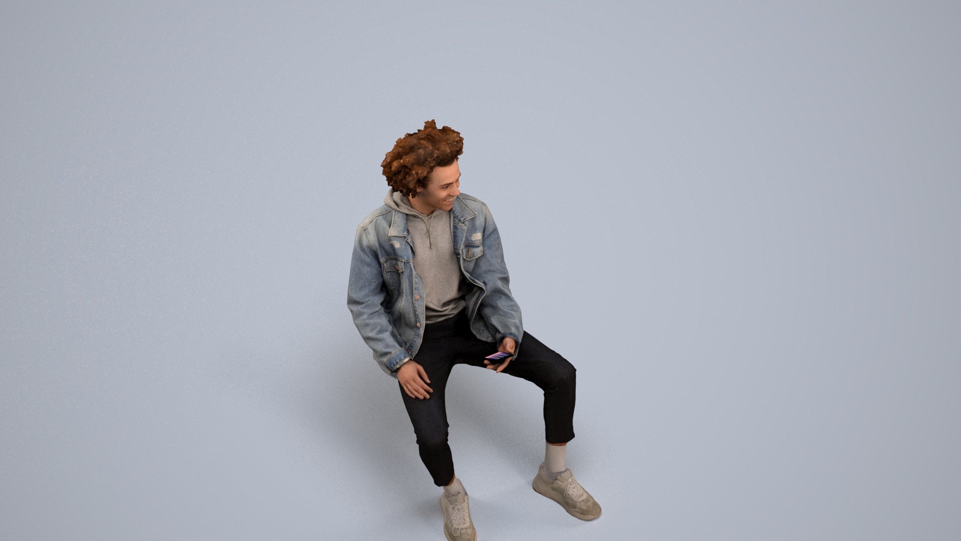 3D people model man casual sitting, scanned human for 3ds Max rendering, back view render