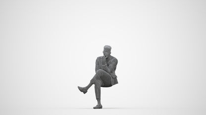 scanned 3D man casual sitting, photogrammetry people for Enscape and V-Ray, wireframe back view
