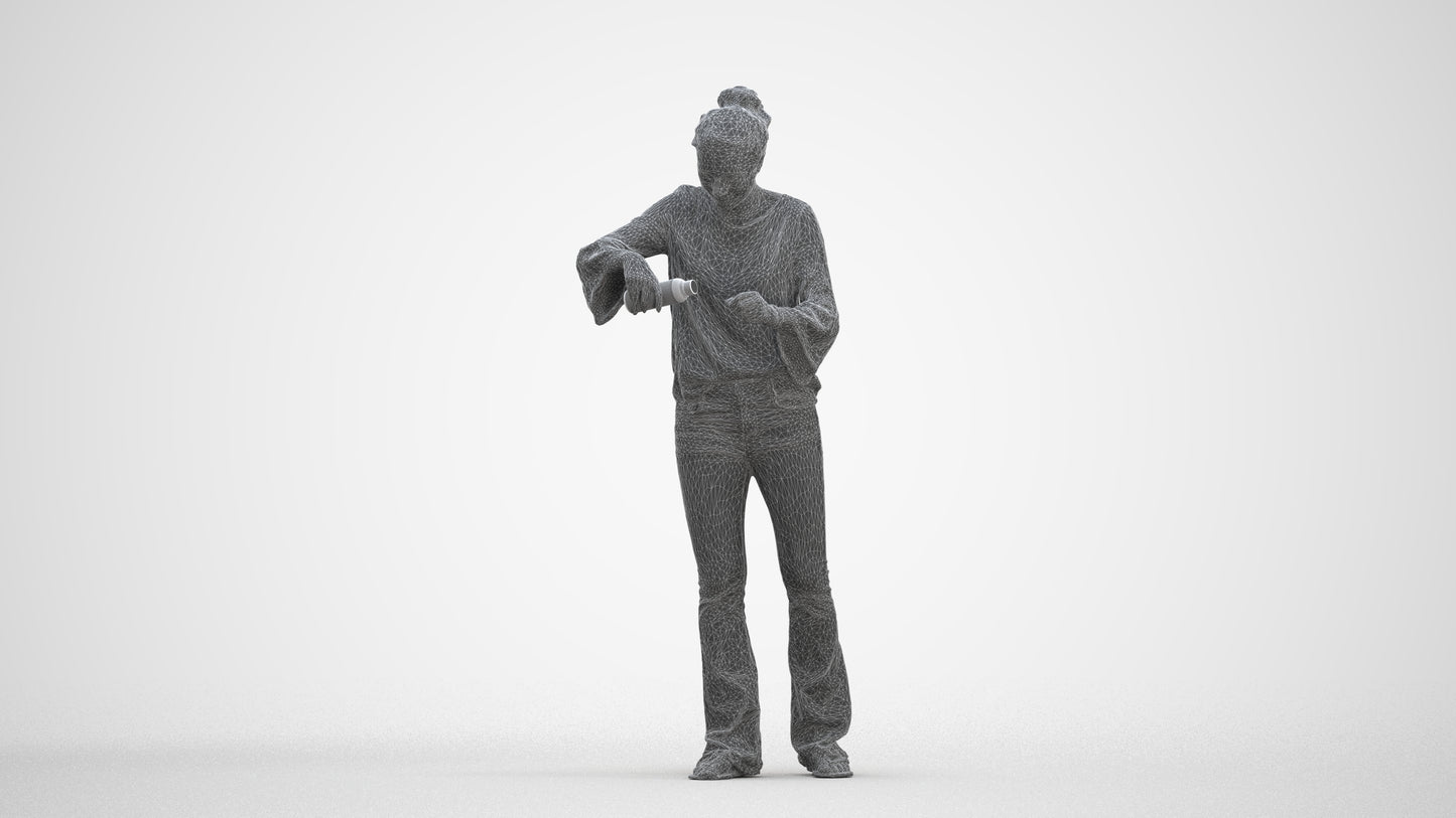 3D scanned woman standing casual, photorealistic archviz people for Enscape and SketchUp, three-quarter front view render