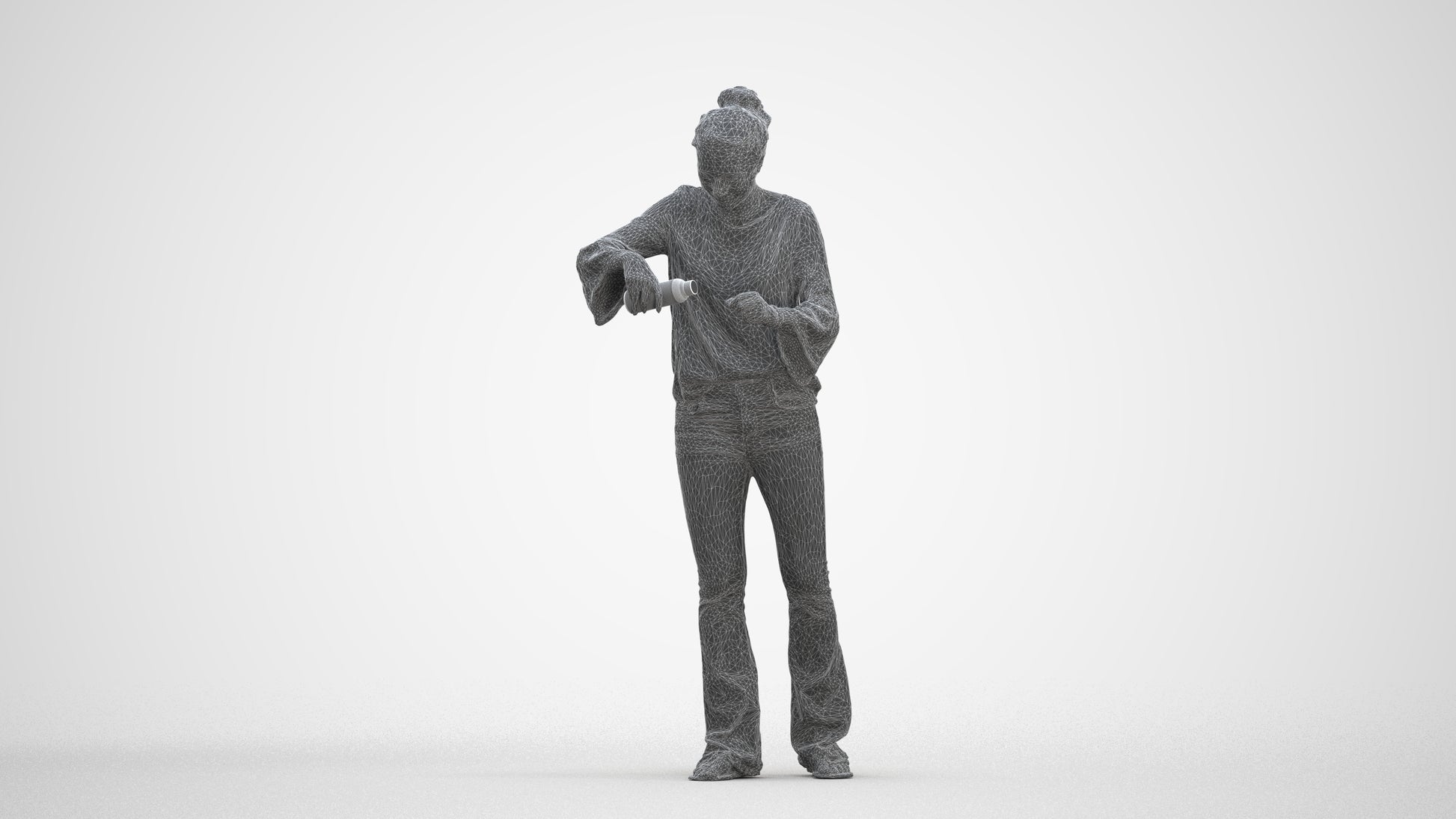 3D scanned woman standing casual, photorealistic archviz people for Enscape and SketchUp, three-quarter front view render