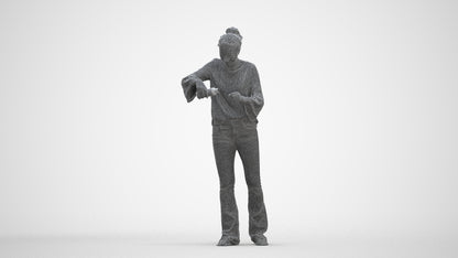 3D scanned woman standing casual, photorealistic archviz people for Enscape and SketchUp, three-quarter front view render