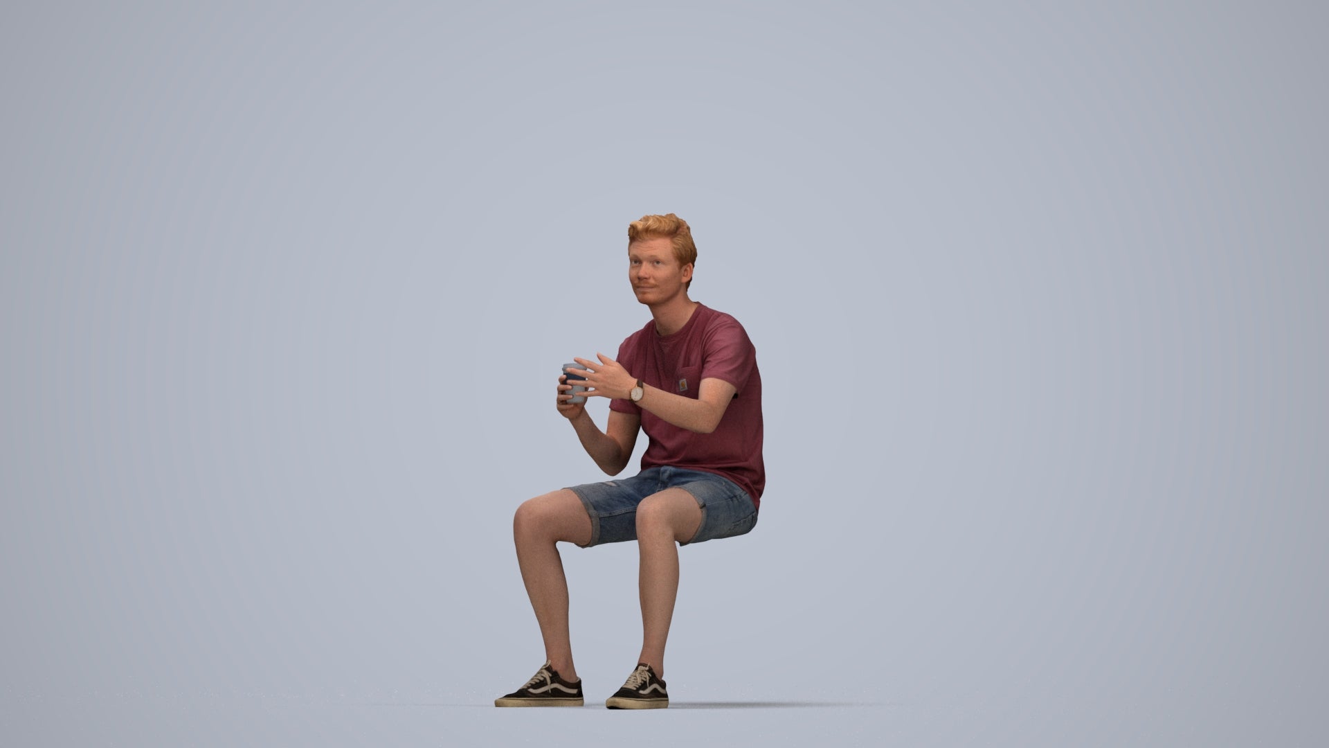 realistic 3D man casual sitting, scanned archviz people for Blender and 3ds Max, top-down view render