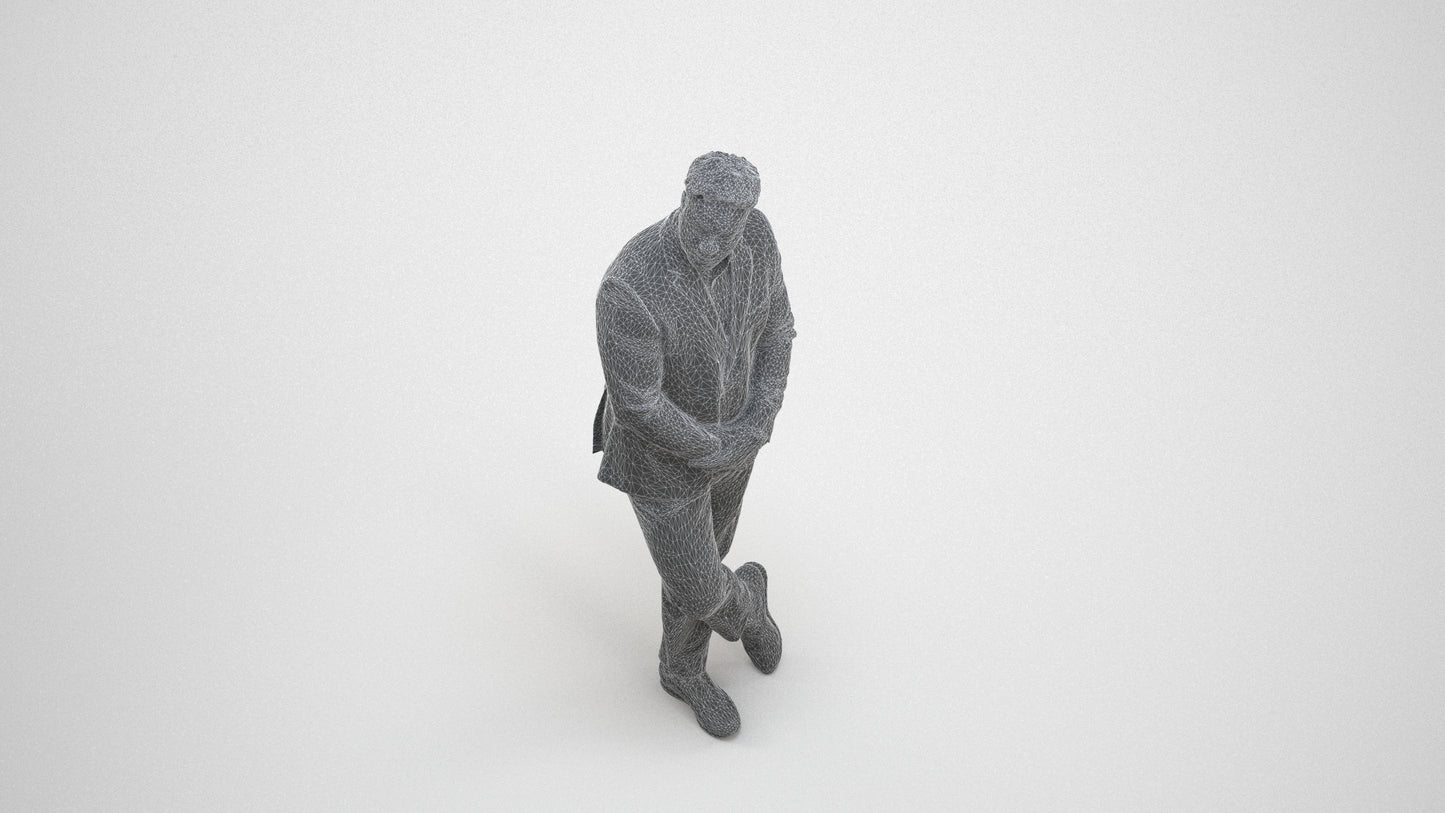 realistic 3D man business, scanned archviz people for Blender and 3ds Max, wireframe three-quarter view