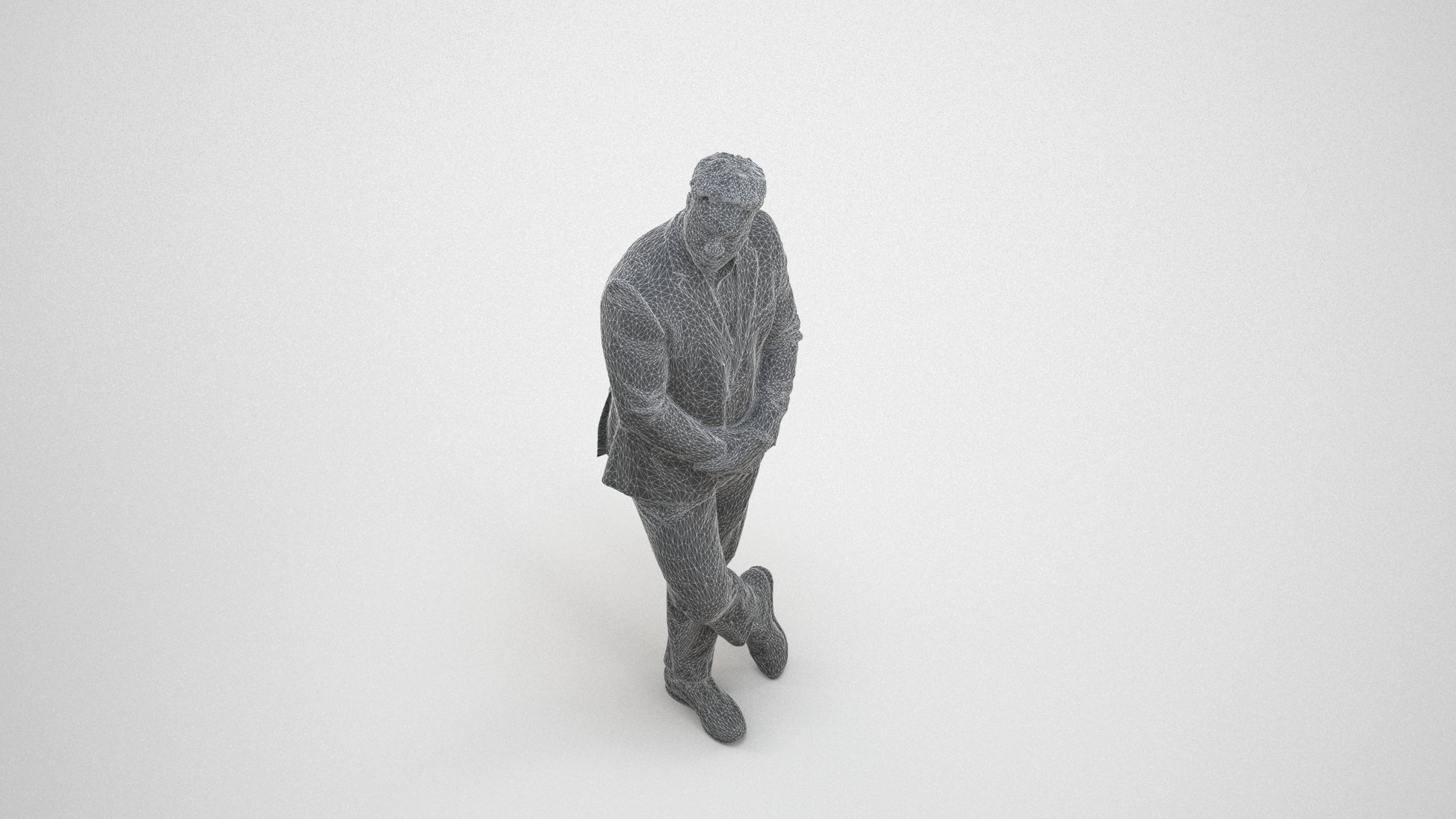 realistic 3D man business, scanned archviz people for Blender and 3ds Max, wireframe three-quarter view