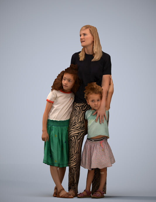 3D human model girl casual kids, photogrammetry scanned person for archviz