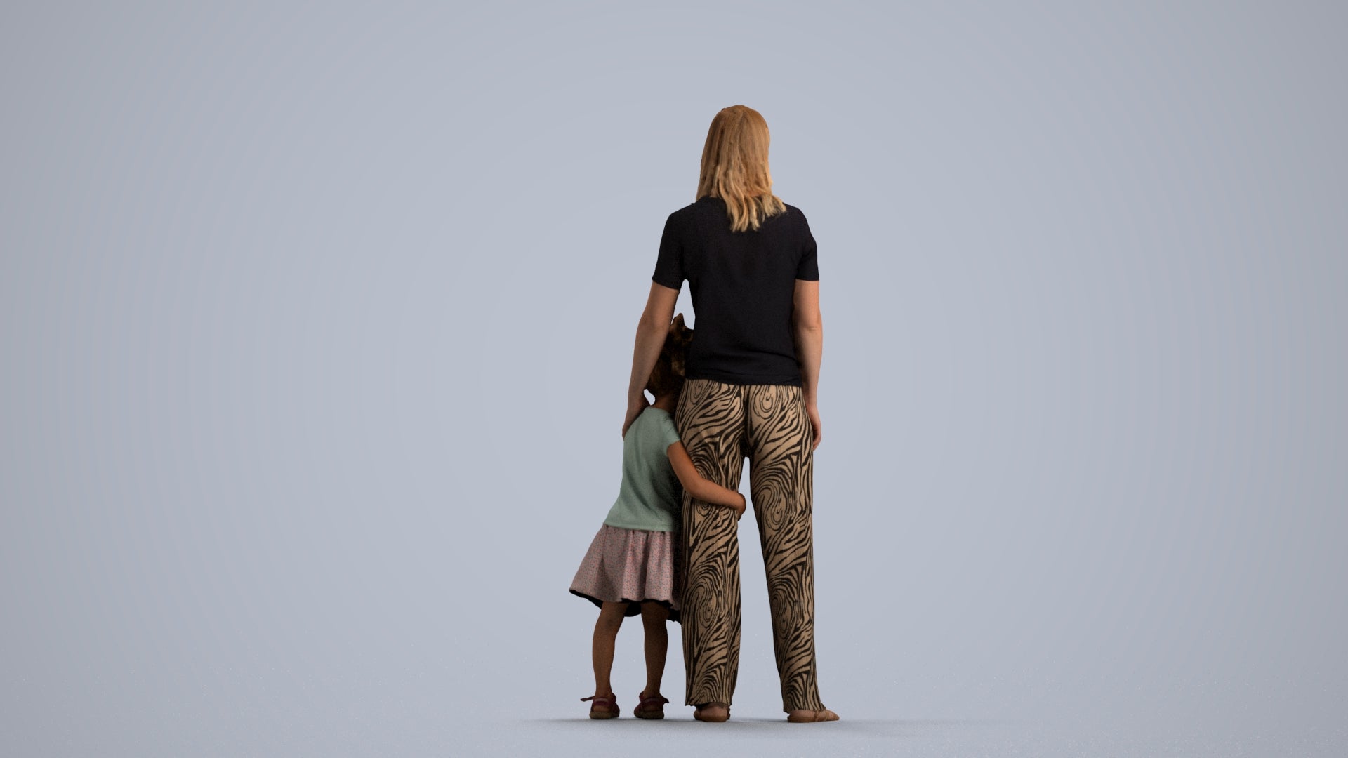 3D human model girl casual kids, photogrammetry scanned person for archviz, front view render