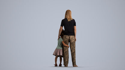 3D human model girl casual kids, photogrammetry scanned person for archviz, front view render