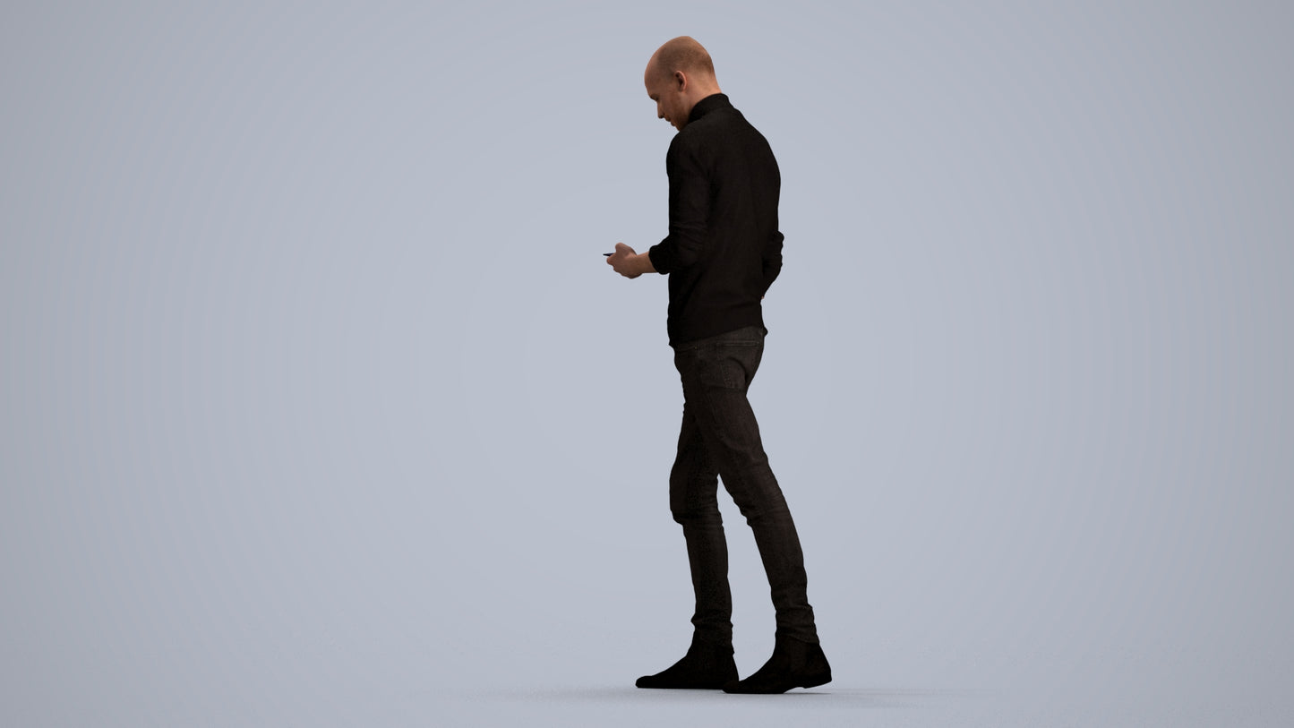 photogrammetry 3D man casual walking, realistic human model archviz FBX, front view render