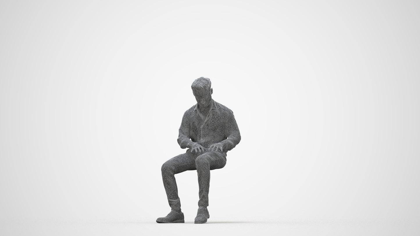3D scanned man business, photorealistic archviz people for Enscape and SketchUp, wireframe back view