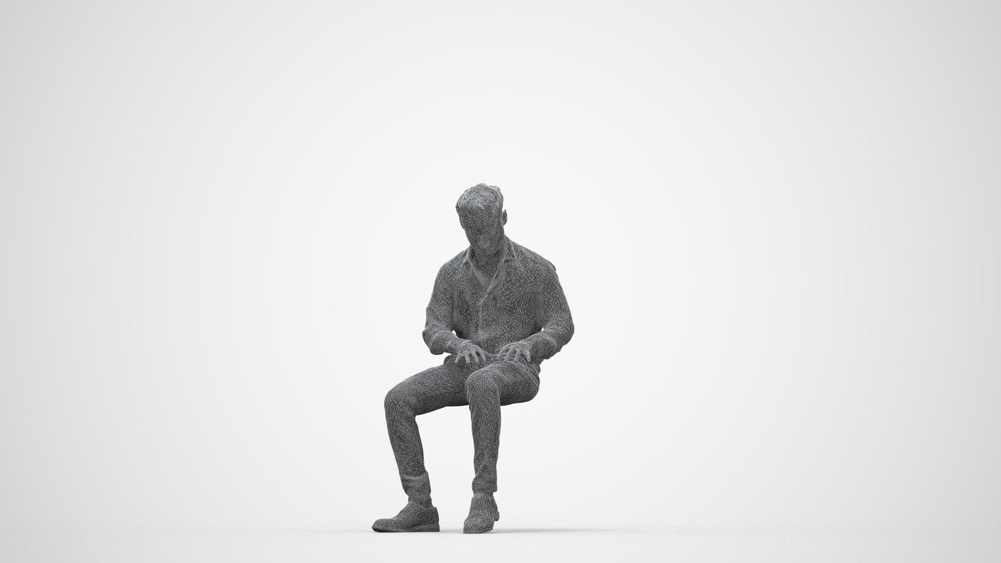 3D scanned man business, photorealistic archviz people for Enscape and SketchUp, wireframe back view
