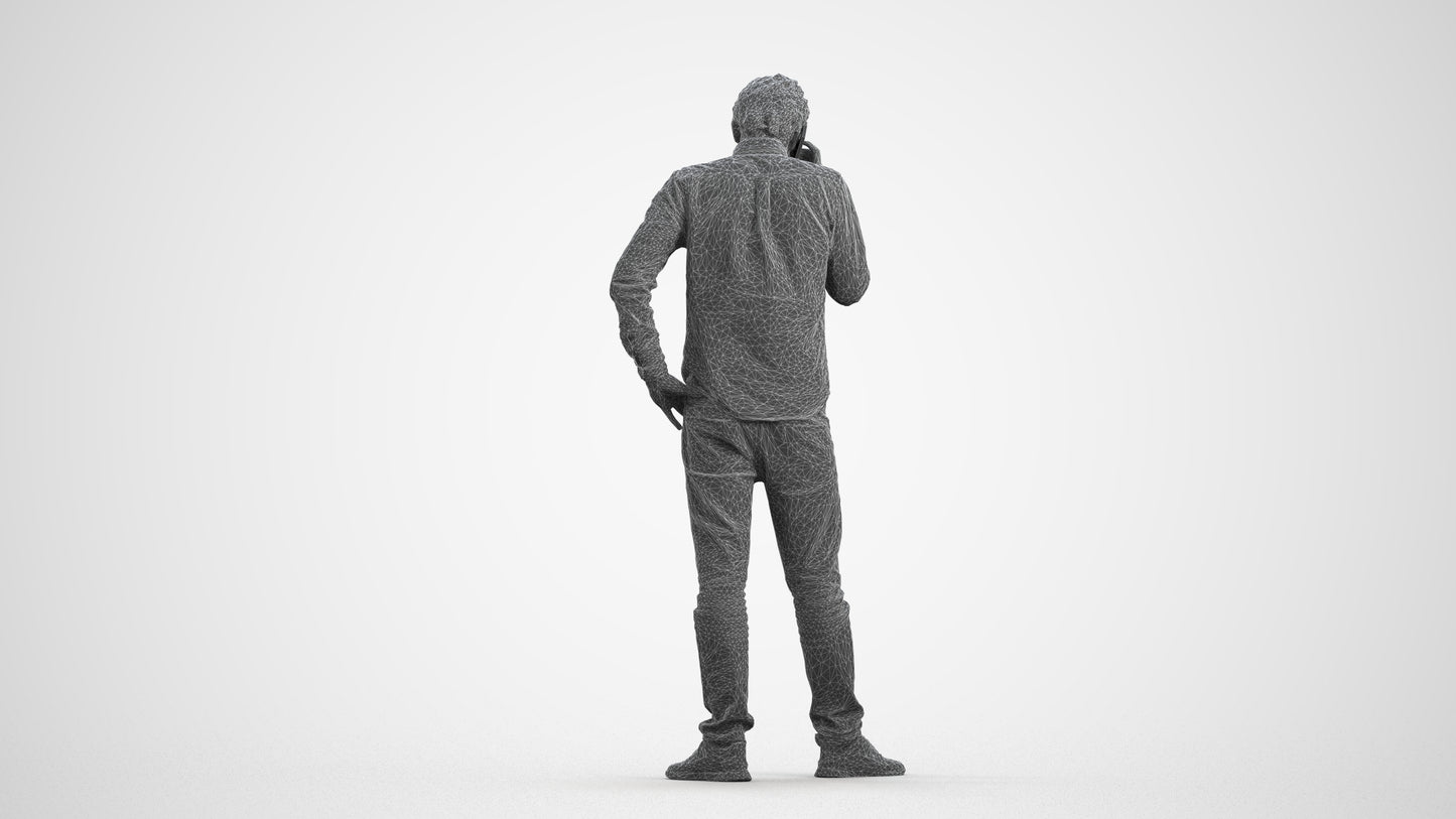 scanned 3D man casual standing, photogrammetry people for Enscape and V-Ray, wireframe front view