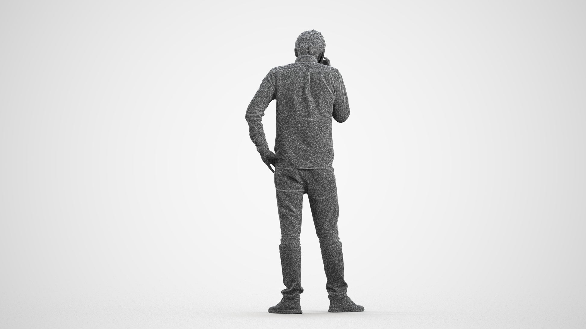 scanned 3D man casual standing, photogrammetry people for Enscape and V-Ray, wireframe front view