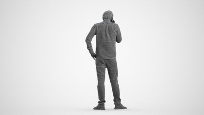 scanned 3D man casual standing, photogrammetry people for Enscape and V-Ray, wireframe front view