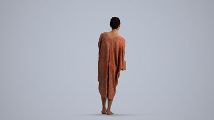 photogrammetry 3D woman walking, realistic human model archviz FBX, front view render