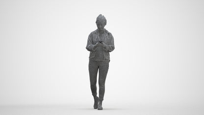 realistic 3D people woman walking, render-ready for V-Ray and Corona, FBX OBJ, three-quarter front view render