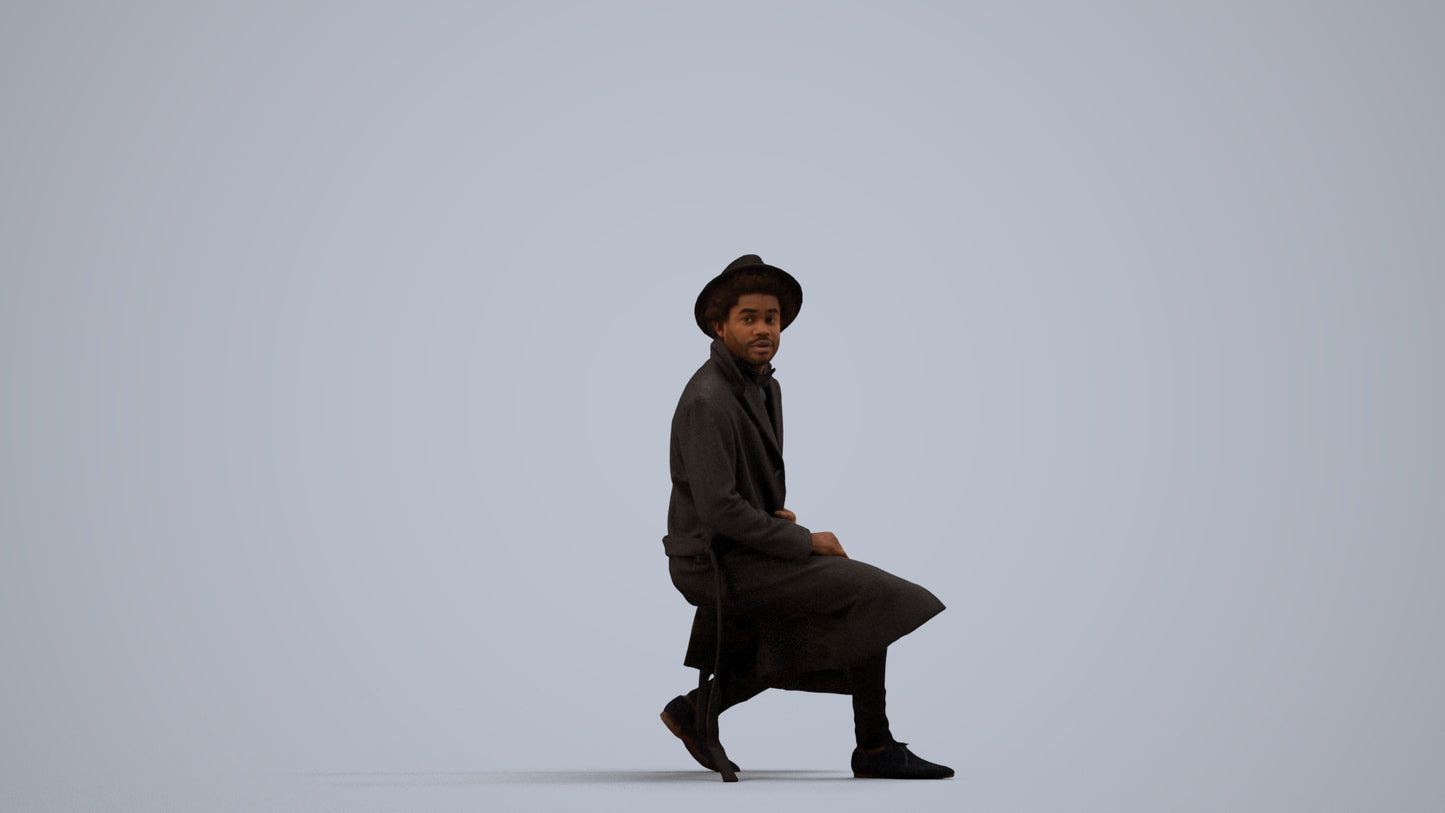 realistic 3D man formal sitting, scanned archviz people for Blender and 3ds Max, side view render