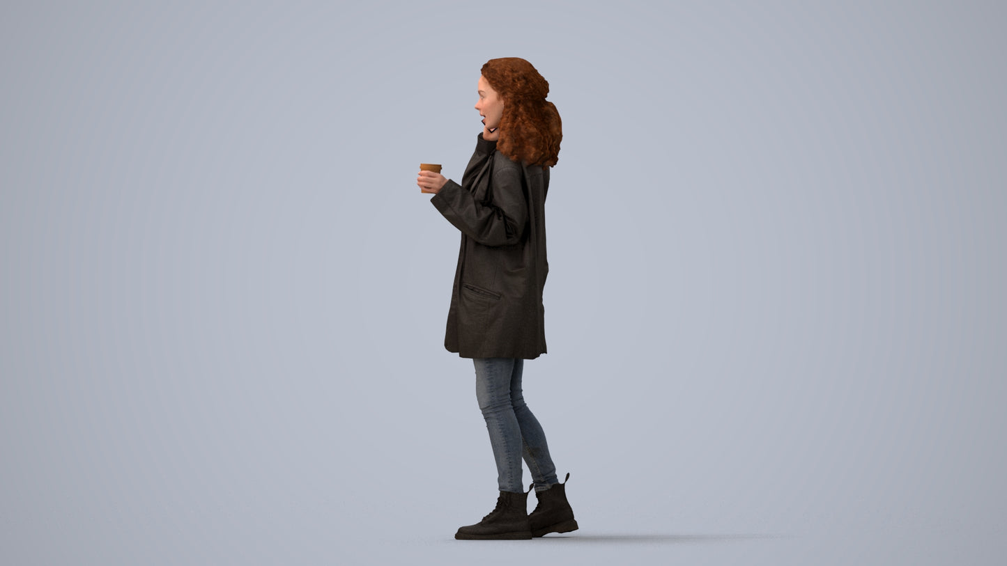 realistic 3D human woman casual walking, archviz people FBX OBJ for Blender, three-quarter view render