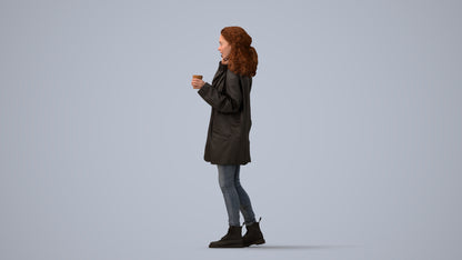 realistic 3D human woman casual walking, archviz people FBX OBJ for Blender, three-quarter view render
