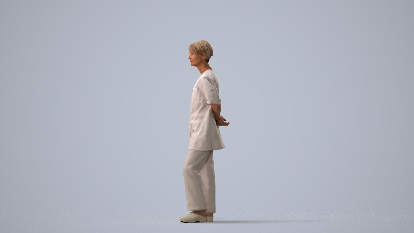 realistic 3D human senior woman medical, archviz people FBX OBJ for Blender, three-quarter view render