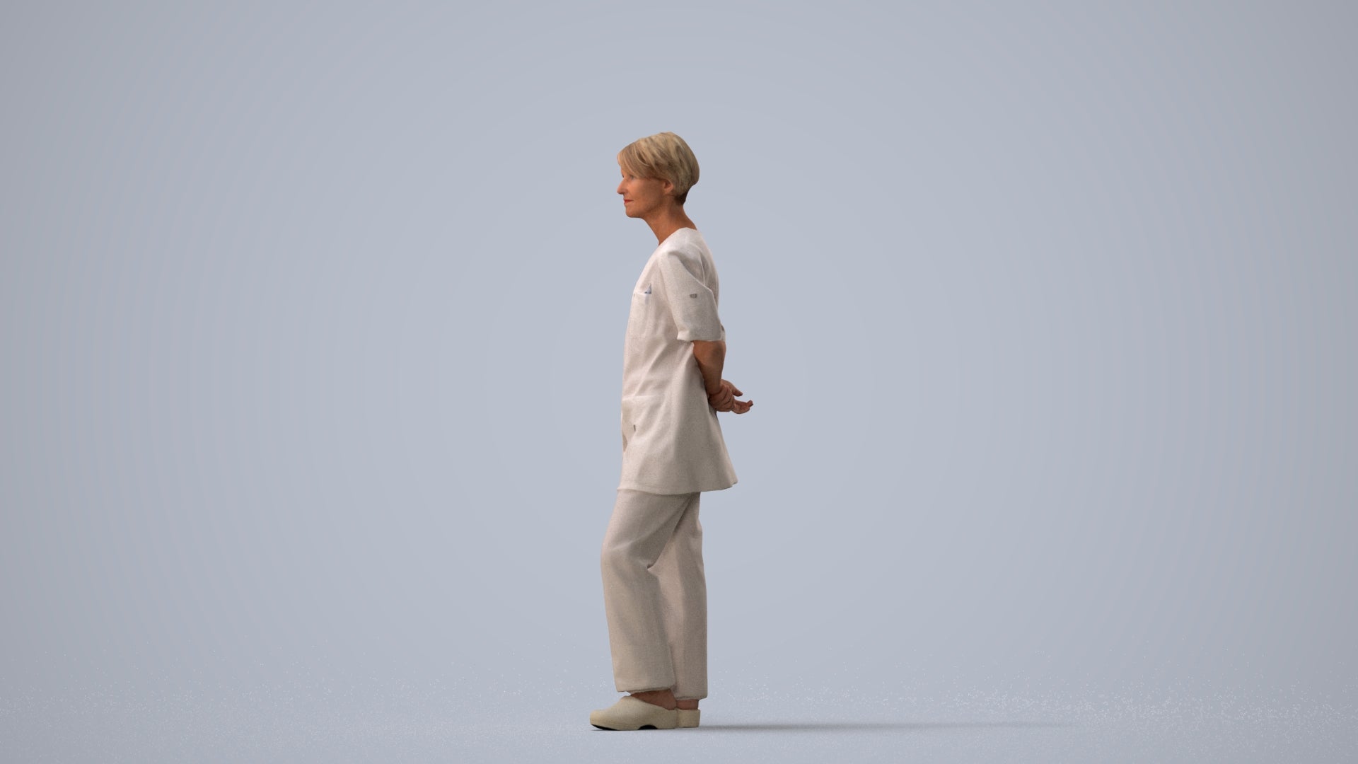 realistic 3D human senior woman medical, archviz people FBX OBJ for Blender, three-quarter view render