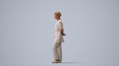 realistic 3D human senior woman medical, archviz people FBX OBJ for Blender, three-quarter view render
