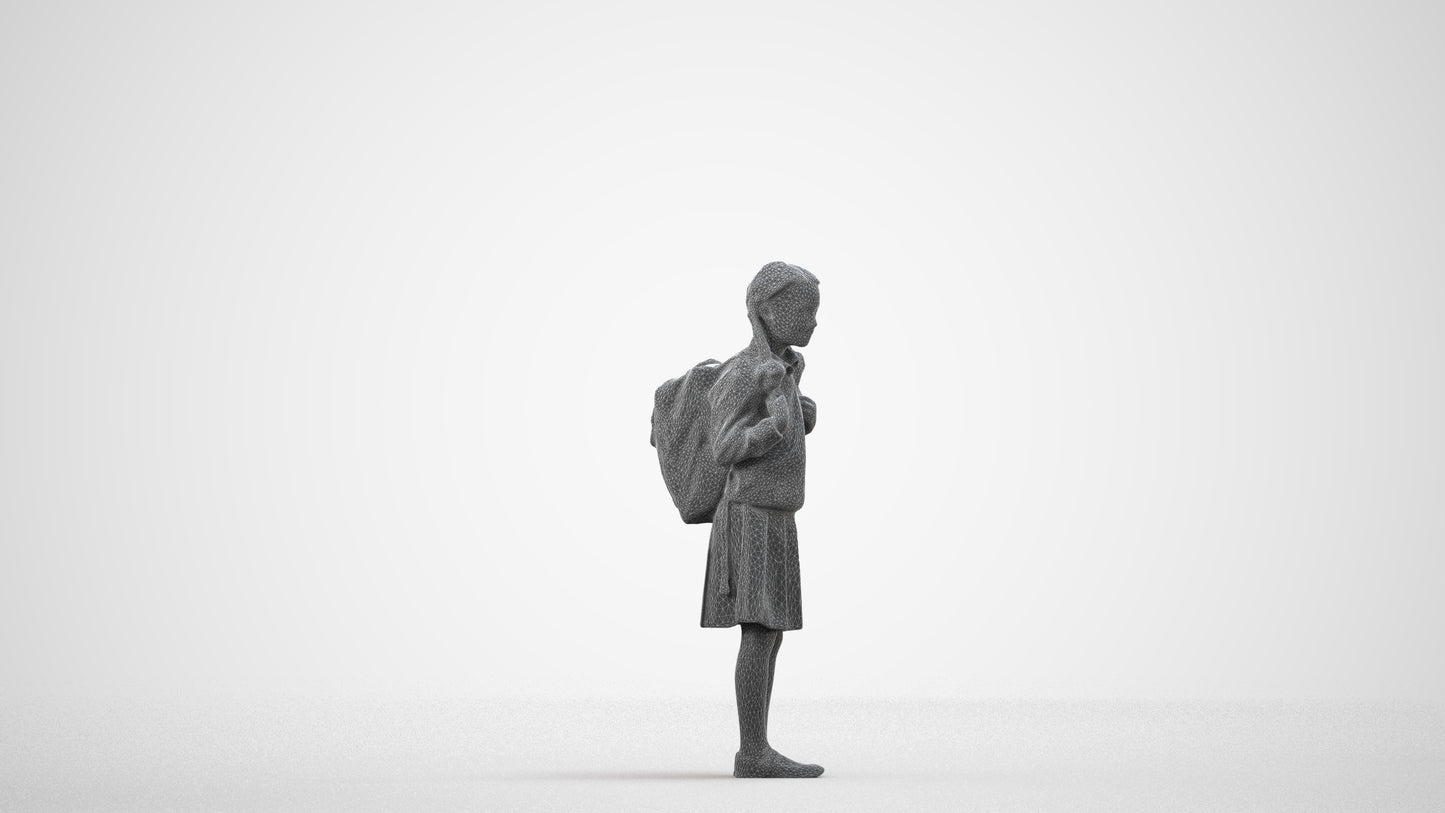 photogrammetry 3D girl kids, realistic human model archviz FBX, wireframe side view