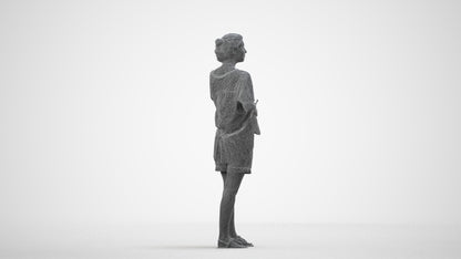 realistic 3D people woman casual standing, render-ready for V-Ray and Corona, FBX OBJ, wireframe side view