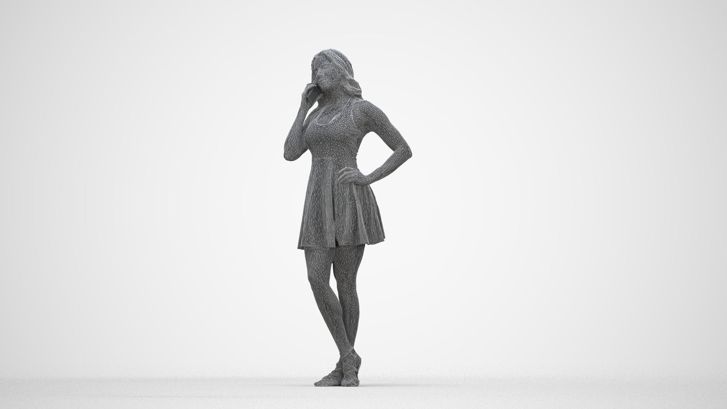 photogrammetry 3D woman standing, realistic human model archviz FBX, wireframe back view